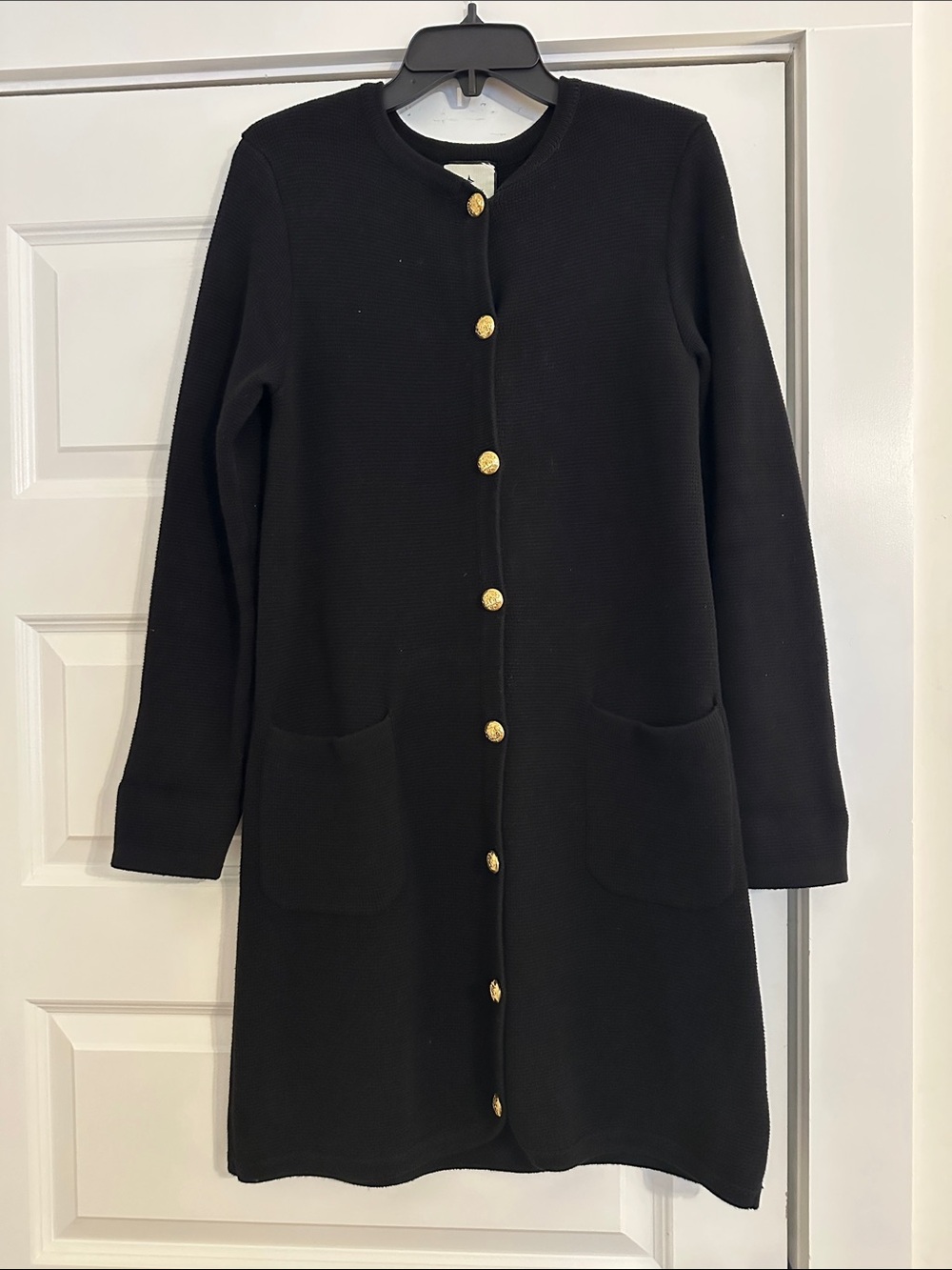Tuckernuck Black Long-Sleeve Button Front Sweater Dress with Gold Buttons